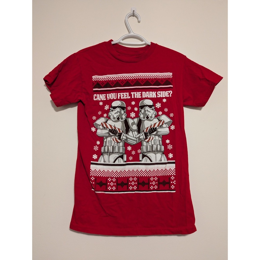 STAR WARS T-Shirt Storm Trooper Christmas Men's S "Cane You Feel The Dark Side?"